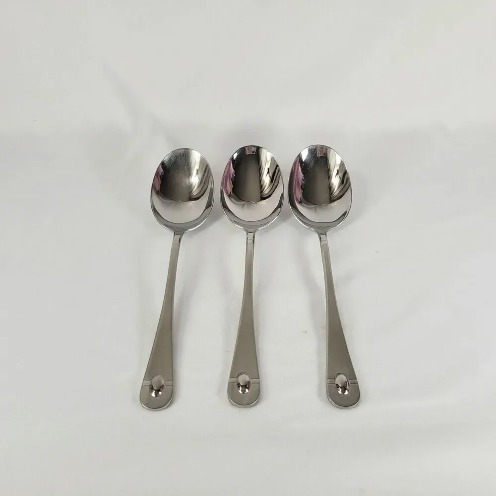 Oneida Satin Jupiter 18/10 Stainless Flatware Serving Spoons Set Retro 90s Y2K